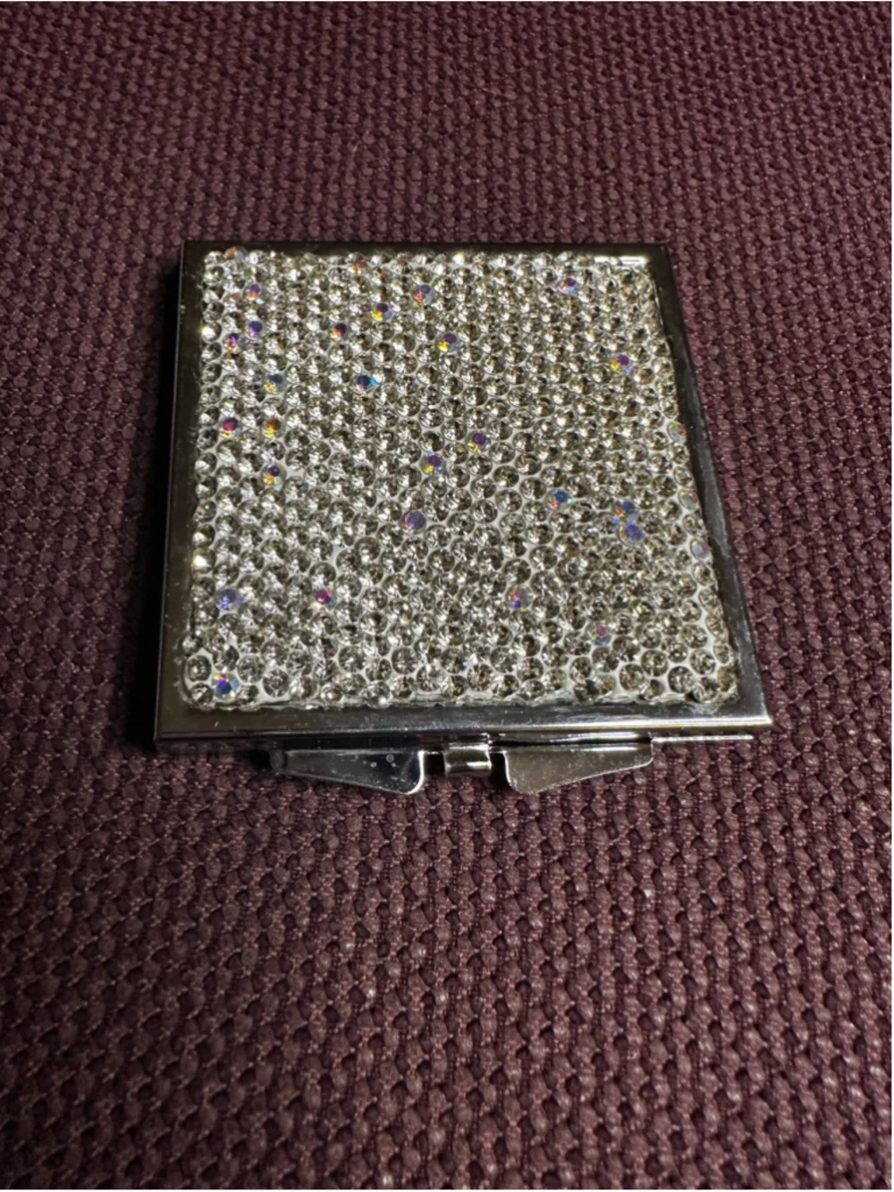 Silver Rhinestone Embellished Square Compact Mirror
